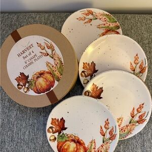 4 Ceramic Plates Set - 6” - Cream with Autumn Design